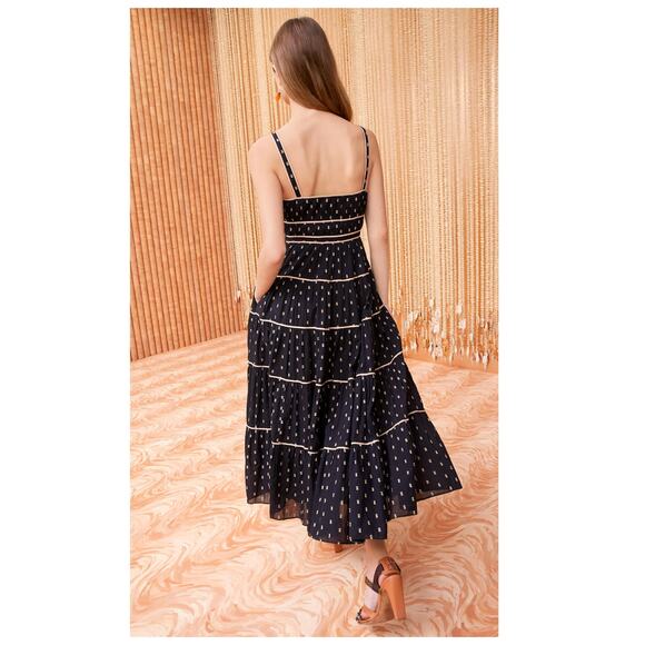 Ulla Johnson Clemente Abstract Print Tiered Cotton Midi Sundress Size 12 - Picture 3 of 13